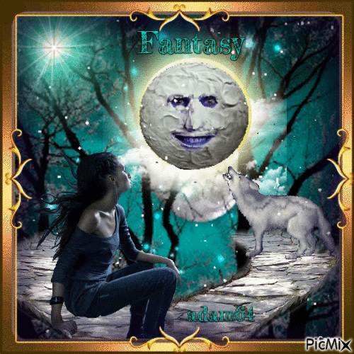 fantaisie Lune et étoiles - Бесплатный анимированный гифка