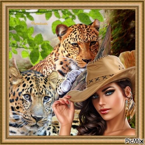 Femme et léopards. - png ฟรี