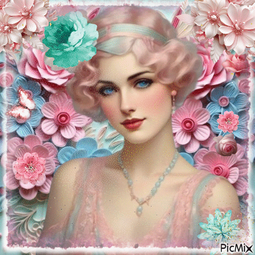 Retrato en tonos rosas y turquesas - GIF animado gratis