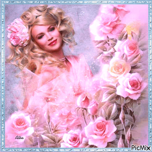 Mujer con rosas - Δωρεάν κινούμενο GIF