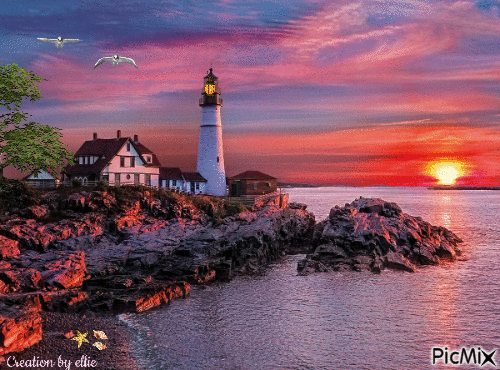 Sunrise at Portland Light House - Безплатен анимиран GIF