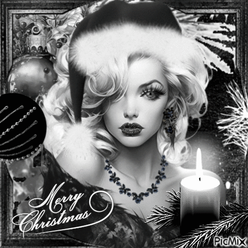 Portrait femme à Noël en noir et blanc - 無料のアニメーション GIF