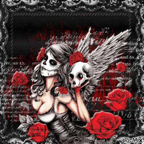 Gothic Skull girl - Animovaný GIF zadarmo