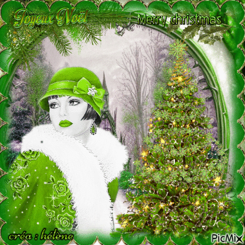 Joyeux Noël art-déco _  ton vert et blanc - Free animated GIF
