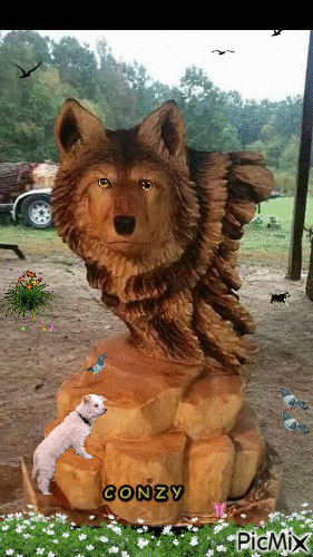 Perro tallado de madera - GIF animé gratuit