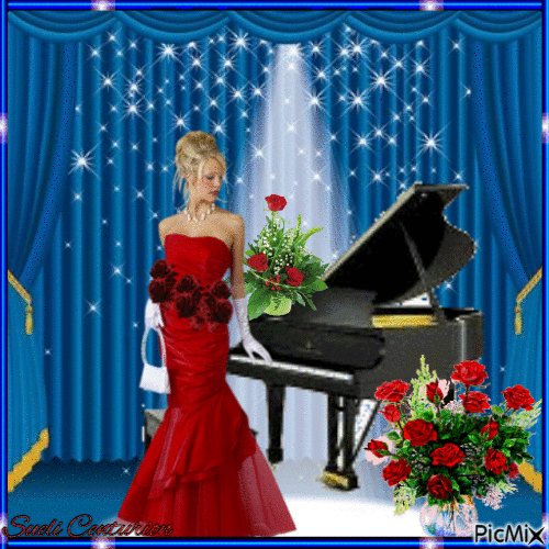 Rosas e Piano - GIF animado grátis