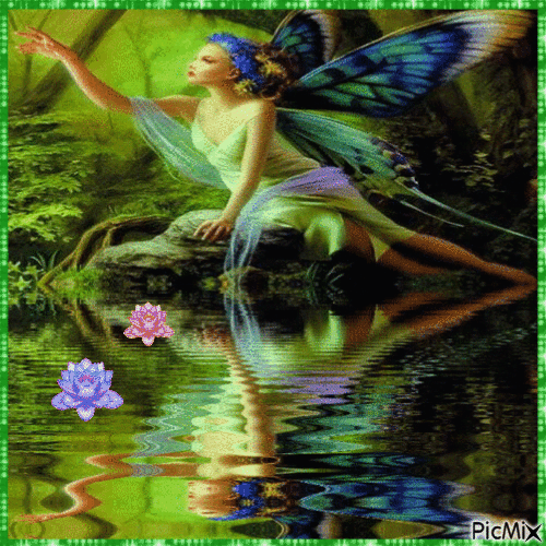 Water reflections + fairy - GIF animé gratuit