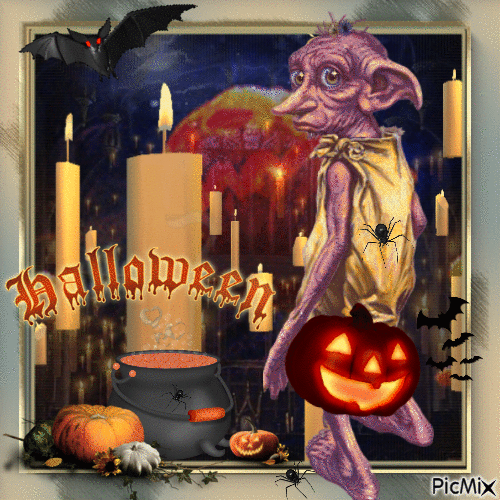 Halloween with Dobby - Безплатен анимиран GIF