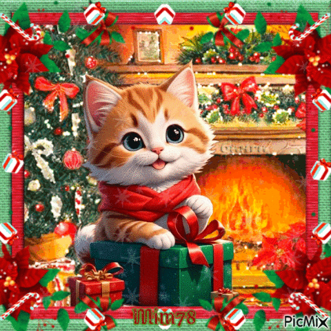 Chat de Noël - Free animated GIF