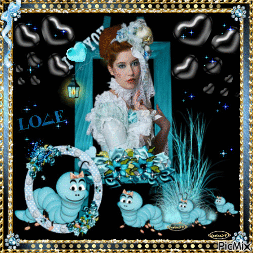 Femme romantique et petites chenilles bleu - Ilmainen animoitu GIF