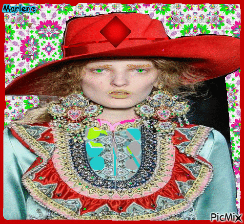 Portrait Girl Deco Glitter Colors Fashion Red Hat - GIF animé gratuit
