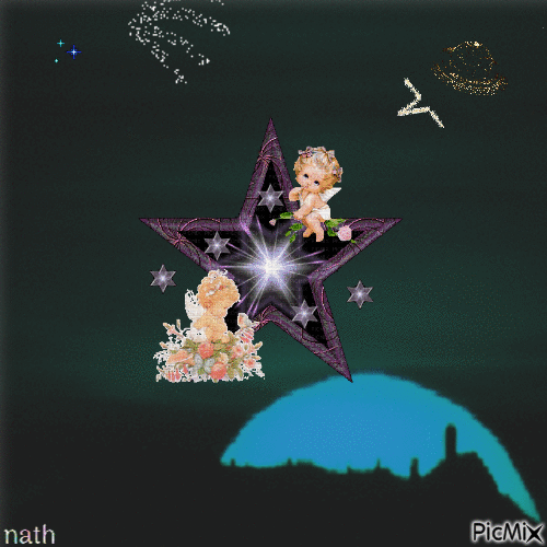 Des anges dans les étoiles - Бесплатный анимированный гифка