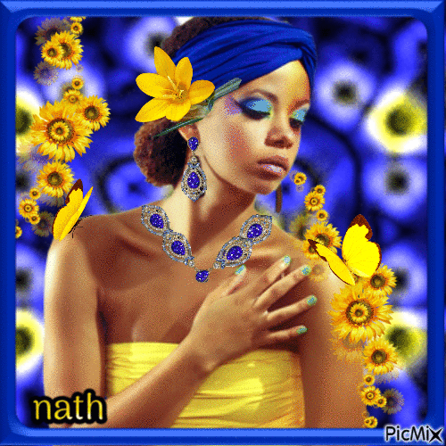 Femme en bleu et jaune,nath - Бесплатни анимирани ГИФ