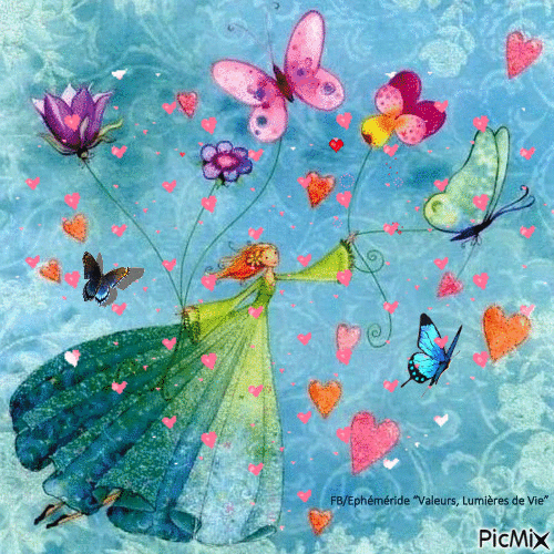 Papillons et Coeurs - Free animated GIF