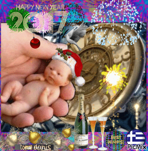 HAPPY NEW YEAR 2017 original backgrounds, painting,digital art by tonydanis  GREECE HELLAS fantasy fantasia 3d animation imagination gif peace love - Free  animated GIF - PicMix