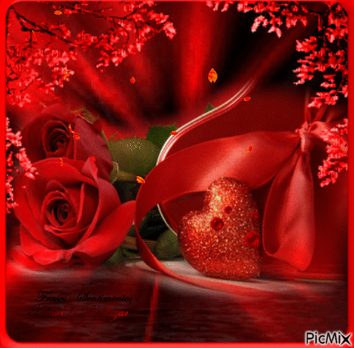 Rosas vermelhas e coração - GIF animasi gratis