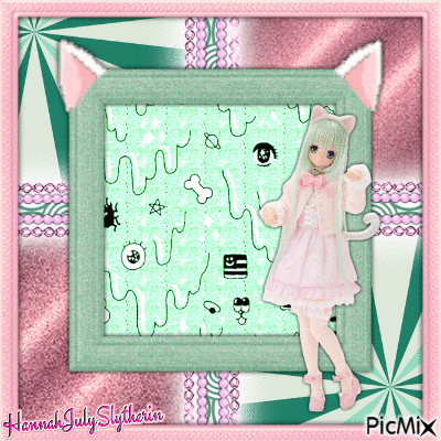 {♪}Green & Pink Neko Kitteh Gurl{♪} - Δωρεάν κινούμενο GIF