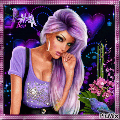 Portrait of a woman with violet hair - GIF animasi gratis