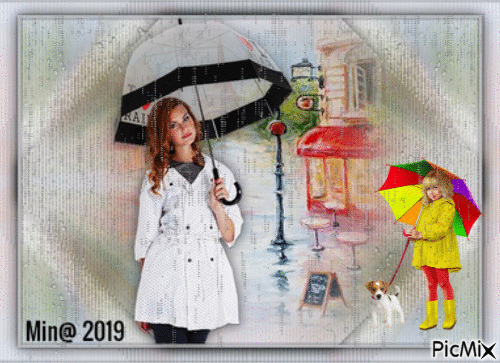 Min@ kvinna i sommar regn - Бесплатный анимированный гифка