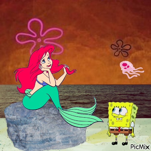 Spongebob and Ariel at night - Free PNG
