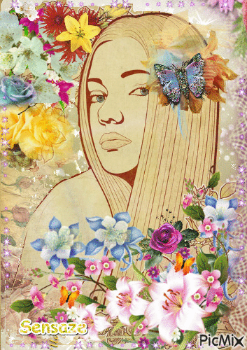 Lady in a field of flowers - Darmowy animowany GIF