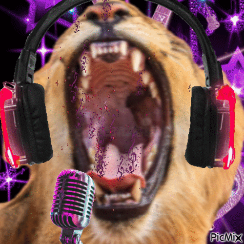 Rock n Roll Singing Lion - Gratis geanimeerde GIF