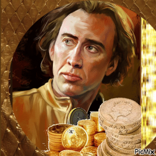 Nicolas Cage avec des pièces d'or - Бесплатный анимированный гифка