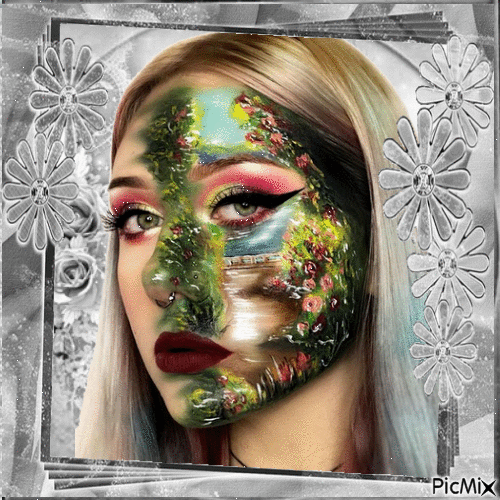 Portrait of a fantasy woman in red and green - Ingyenes animált GIF