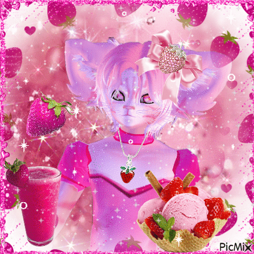 Strawberry Jewelry Kitty - Free animated GIF