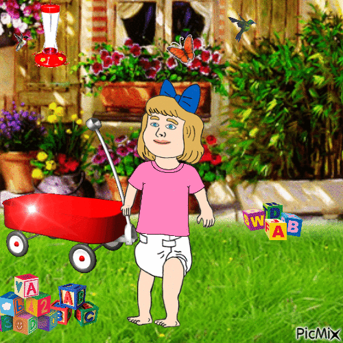 Outdoor baby with playthings - Ingyenes animált GIF