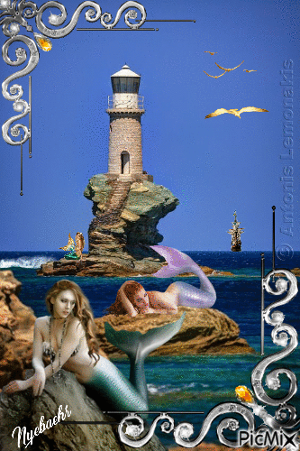 Mermaids Lighthouse - Ingyenes animált GIF