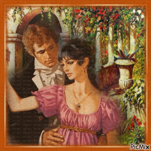 Couple dans un jardin (vintage). - gratis png