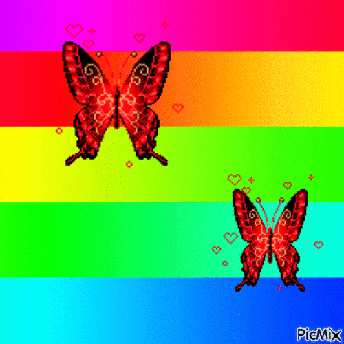 Schmetterlings auf mehrfarbigem hintergrund - GIF animé gratuit