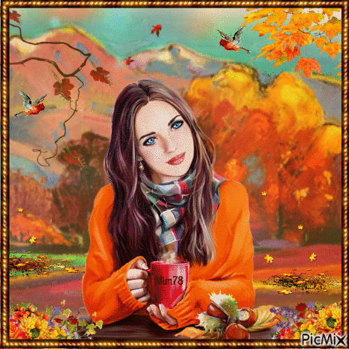 belle femme d'automne - Gratis animerad GIF