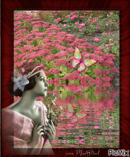 portrait d'une femme et ses fleurs - Gratis animerad GIF