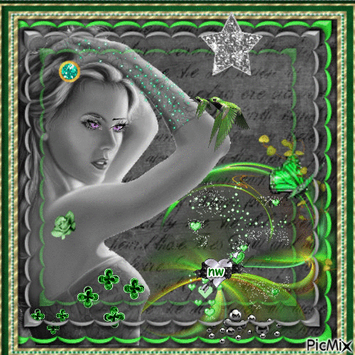 Femme en gris et vert - Ingyenes animált GIF