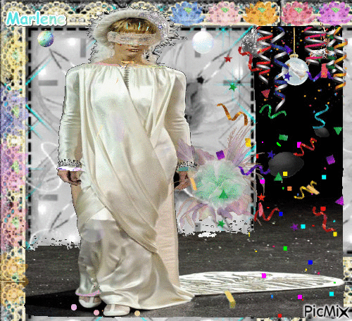 Portrait Woman Bride Colors Hat Deco Glitter White Fashion Glamour - GIF animado gratis