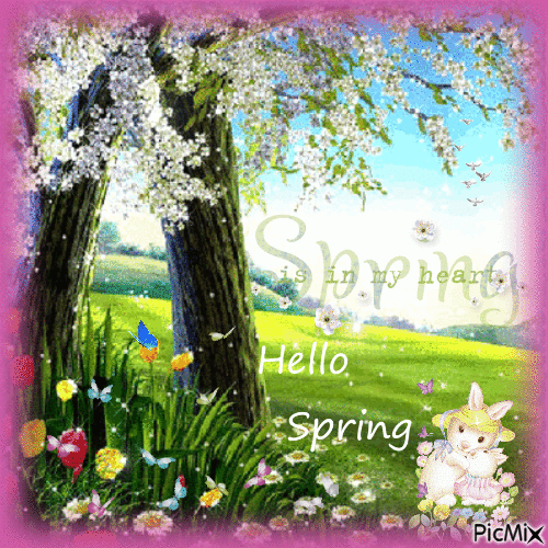 A Hello Spring - Gratis geanimeerde GIF