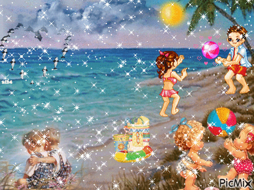 plage et enfants ma création sylvie - Darmowy animowany GIF