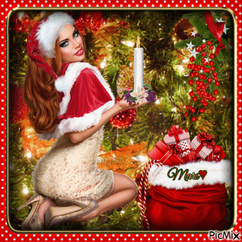 mujer de navidad con su vela - GIF animado gratis