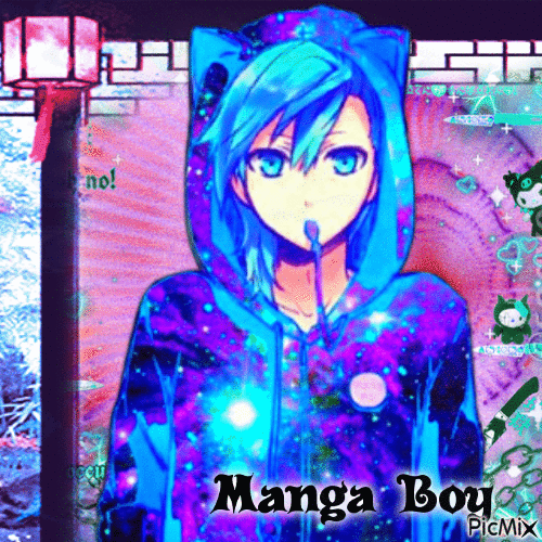 Manga Cat Boy Neon - GIF animate gratis
