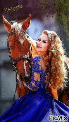 Mulher e seu cavalo - GIF animado grátis