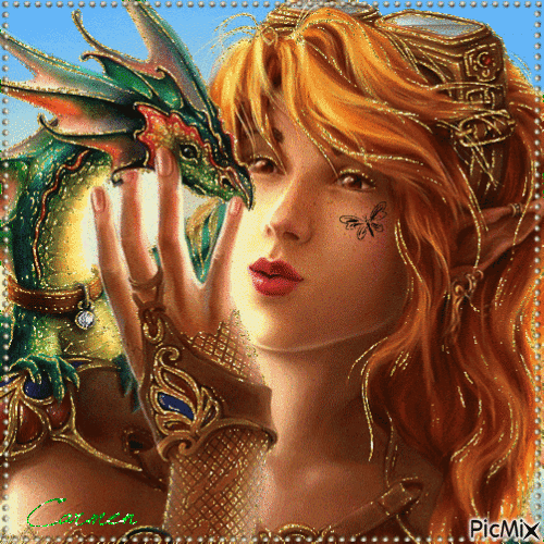 girl with dragon - Δωρεάν κινούμενο GIF