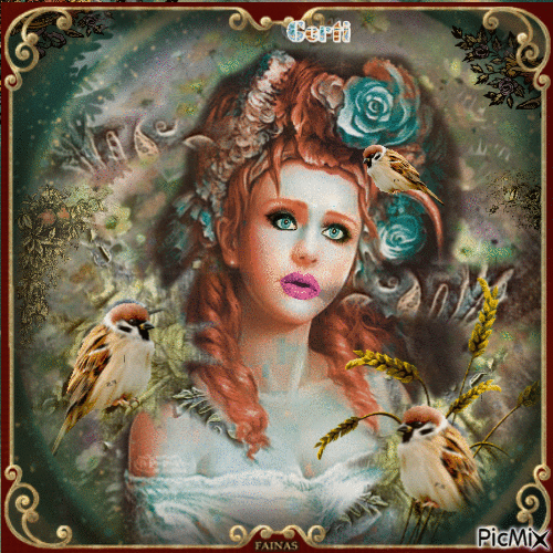 Portrait of a women nature with birds-fantasy - GIF animé gratuit
