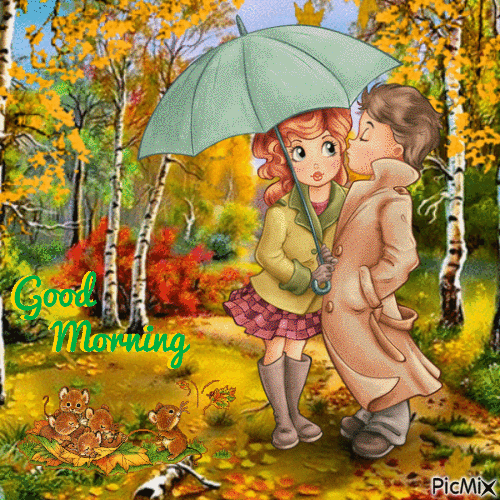 Good Morning Autumn Couple - GIF animado grátis
