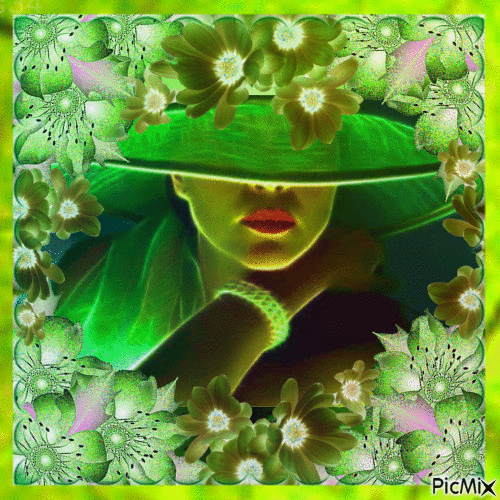 Femme Chapeau Vert - GIF animado grátis