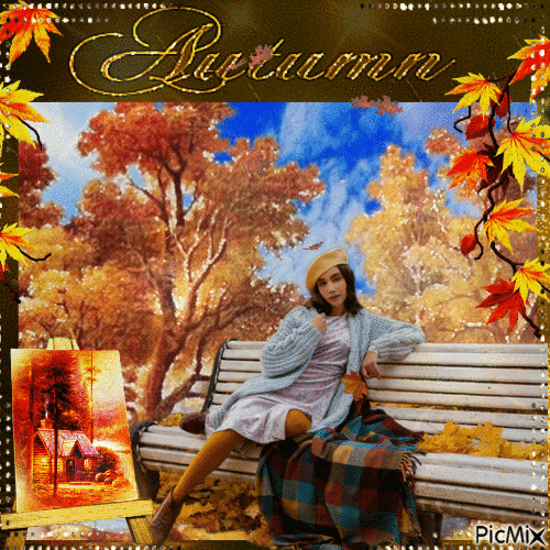 Herbstfrau mit Baskenmütze - Gratis animeret GIF