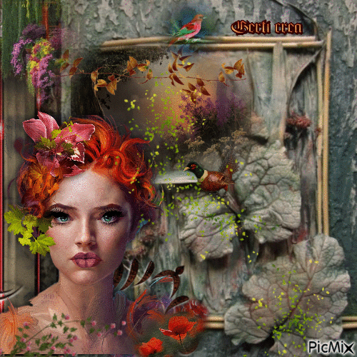 Portrait of a women with nature-art - GIF animate gratis