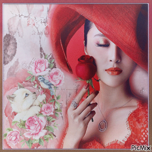 Concours : Femme avec un chapeau et une rose - Безплатен анимиран GIF