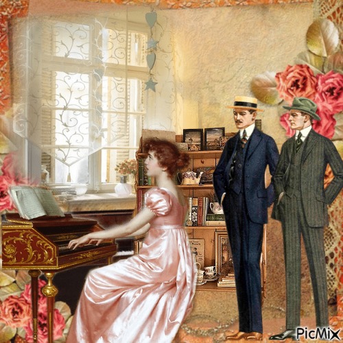 Vintage -  Mujer en el piano☆ - png ฟรี